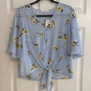 Lush Light Blue Floral Blouse